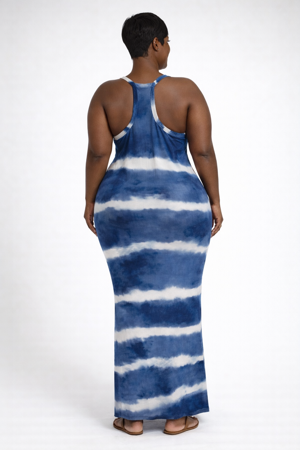 Plus Stripe Tie-Dye Printed Maxi Dress