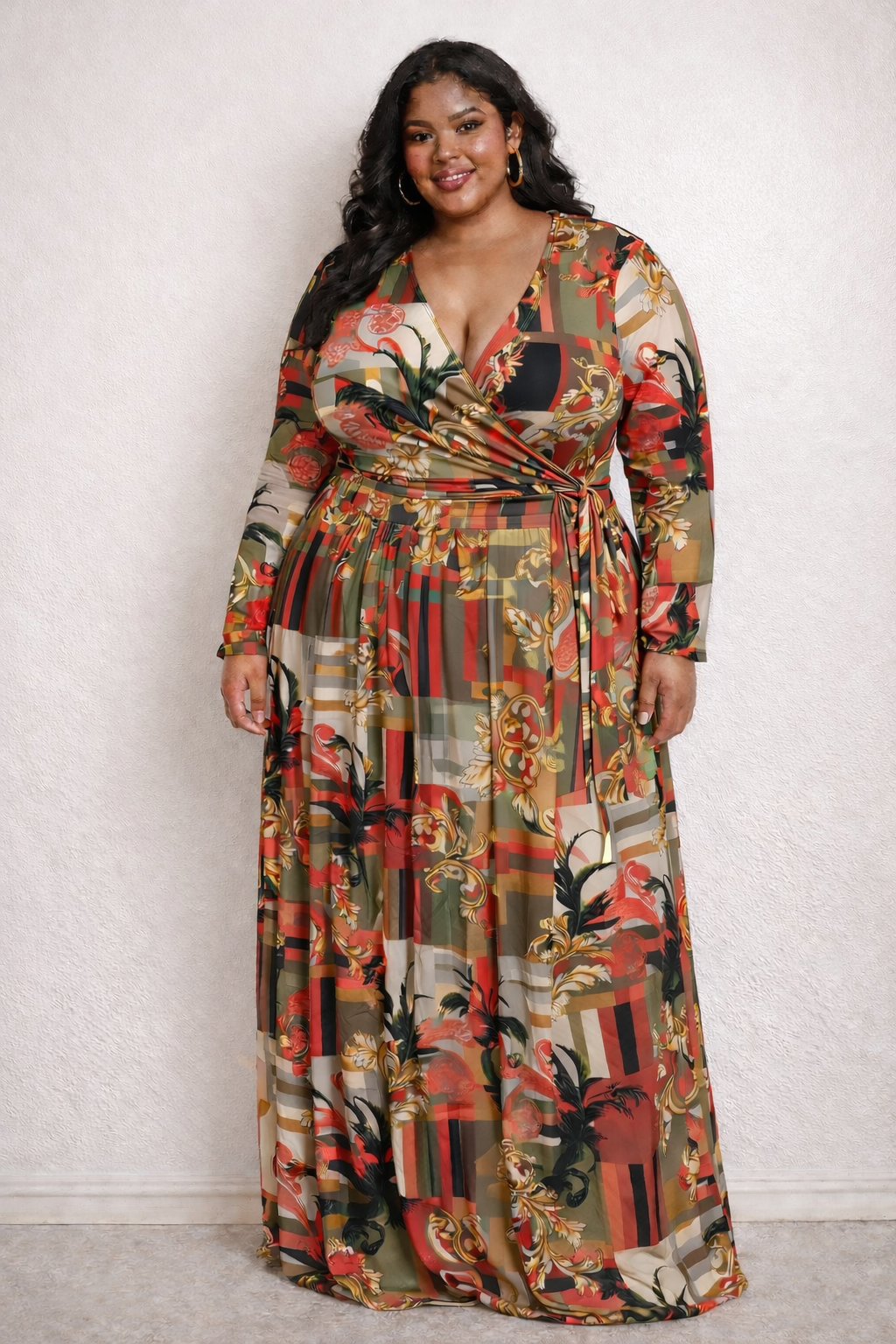 Plus Stripe Tie-Dye Printed Maxi Dress