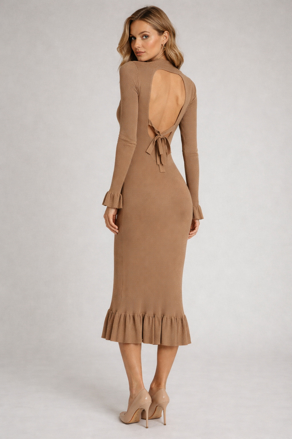 Ruffle Edge Knit Dress with Peekaboo Back