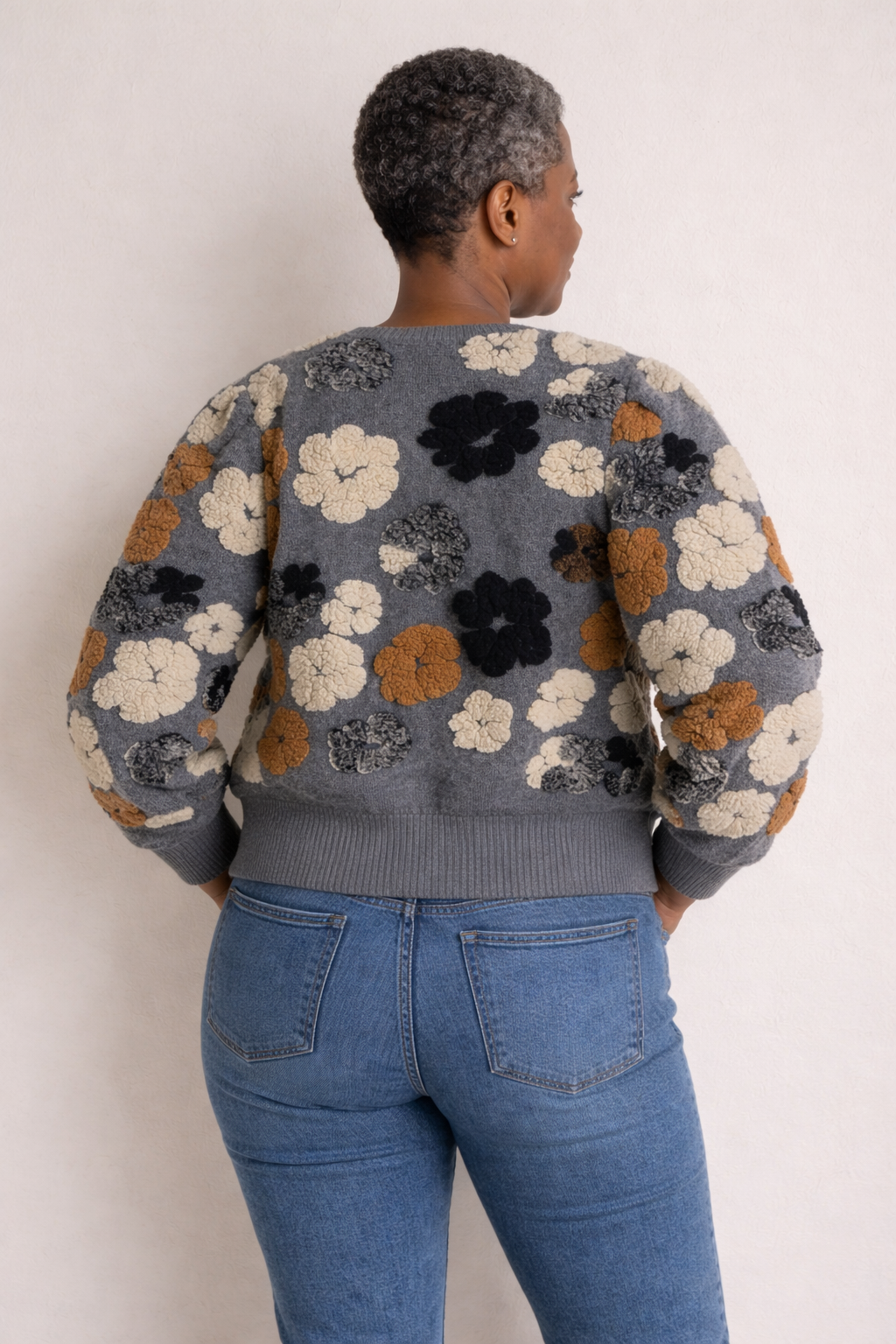 Grey Vintage Flowers Cardigan Coat