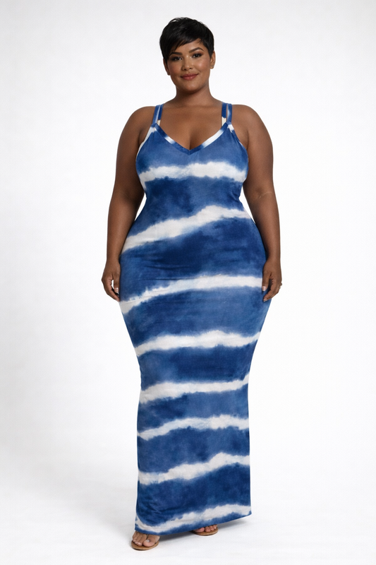 Plus Stripe Tie-Dye Printed Maxi Dress