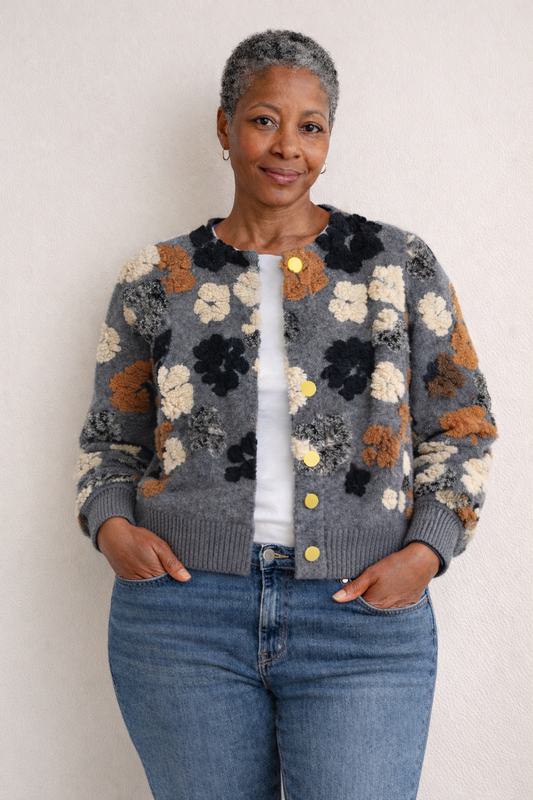 Grey Vintage Flowers Cardigan Coat