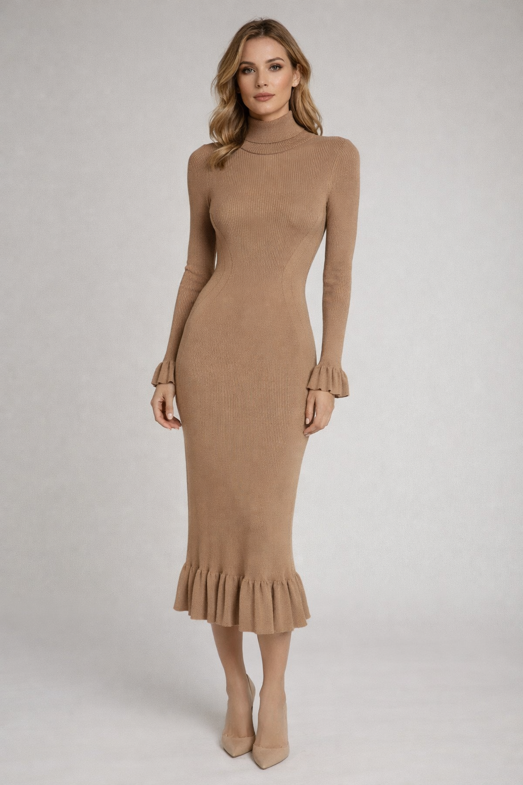 Ruffle Edge Knit Dress with Peekaboo Back