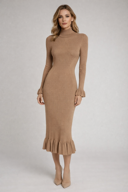 Ruffle Edge Knit Dress with Peekaboo Back